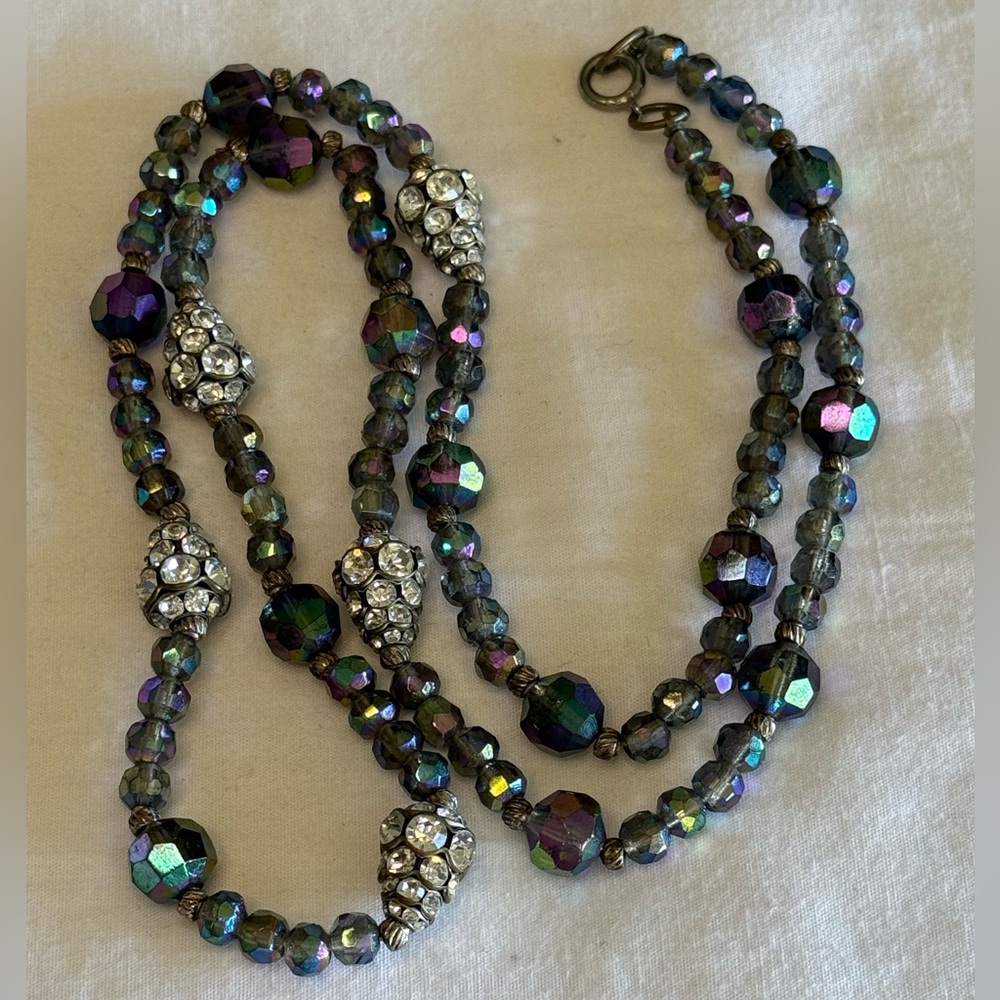 Vintage Aurora Borealis & Rhinestone Necklace-30”